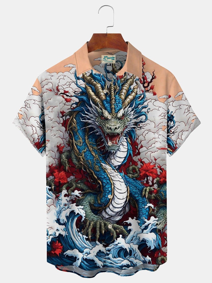 Camisa japonesa con bolsillo abotonado y diseño de dragón retro de Alohadaddy para hombre