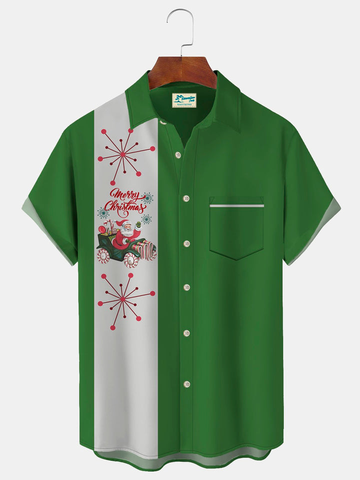 Camisas de bolos para hombre de estilo vintage de mediados de siglo con diseño geométrico verde de Alohadaddy, camisas de campamento elásticas de fácil cuidado con bolsillos