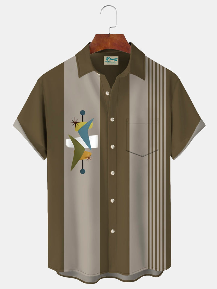 Alohadaddy Retro Geometric Bowling Stripe Print Men&
