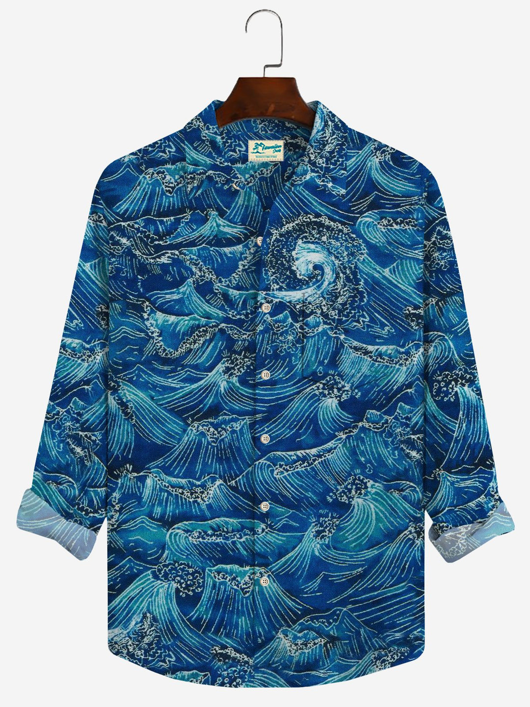 Camisa de manga larga para hombre de estilo japonés Ukiyoe Wave de Alohadaddy, vintage, elástica, de fácil cuidado, con bolsillo, para campamento, talla grande