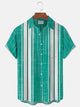 Alohadaddy Retro Geometric Contrast Stripe Printed Men's Button Pocket Shirt