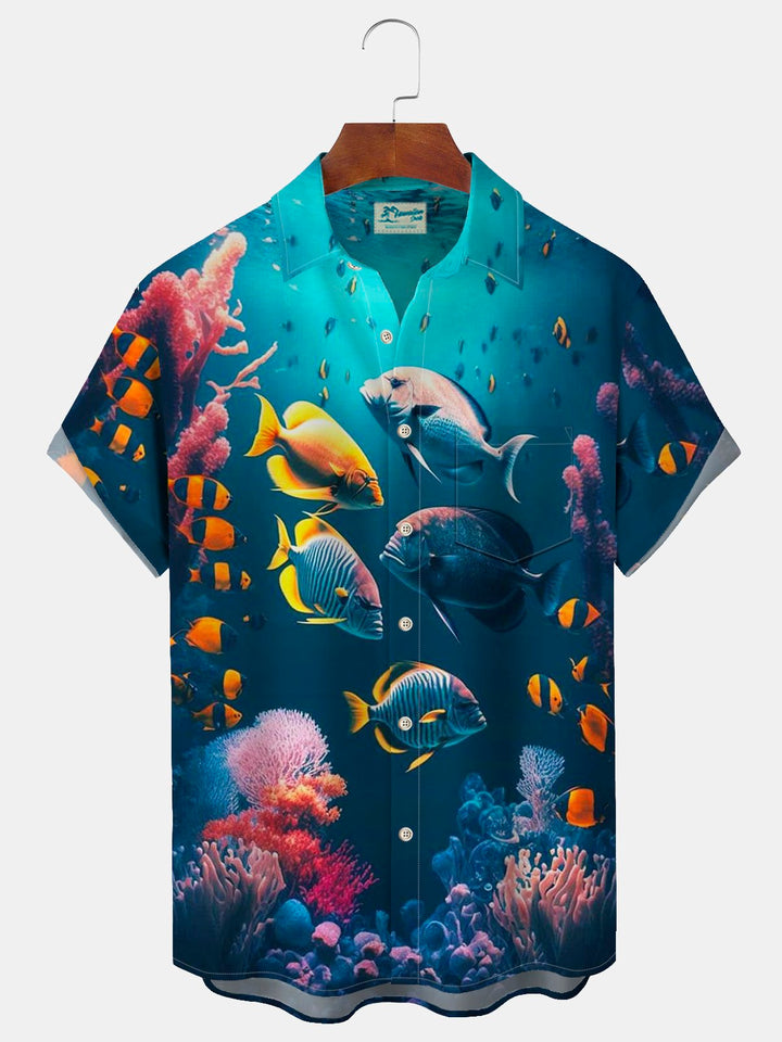 Camisa con bolsillo abotonado para hombre con estampado de peces marinos de Alohadaddy