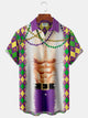 Alohadaddy Mardi Gras Print Men's Button Pocket Short Sleeve Shirt
