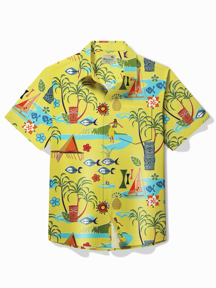 Alohadaddy Hawaiian Shirt Coconut Tree Geometric Tiki &amp; Tops