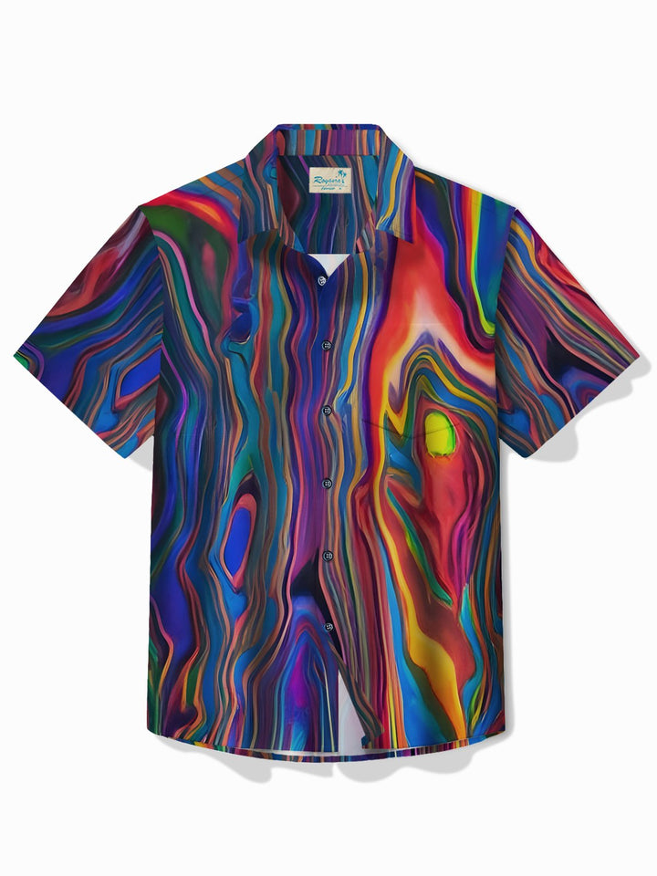 Camisa hawaiana con estampado texturizado abstracto retro Alohadaddy para hombre, camisa de camping con bolsillo de fácil cuidado