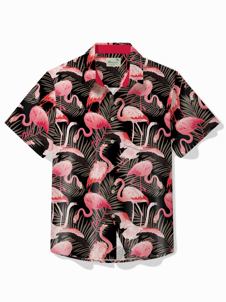 Chemise hawaïenne Alohadaddy à imprimé flamant rose pour homme avec poche boutonnée