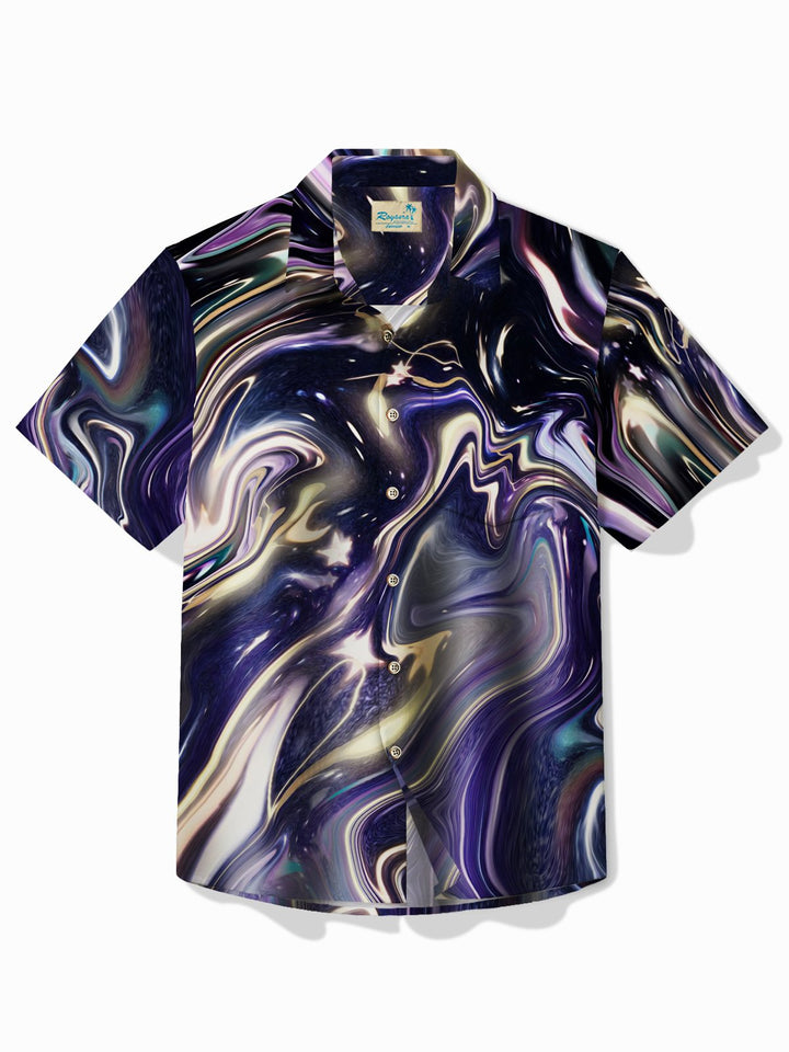 Chemise hawaïenne Alohadaddy rétro à imprimé texturé abstrait pour homme avec poche boutonnée