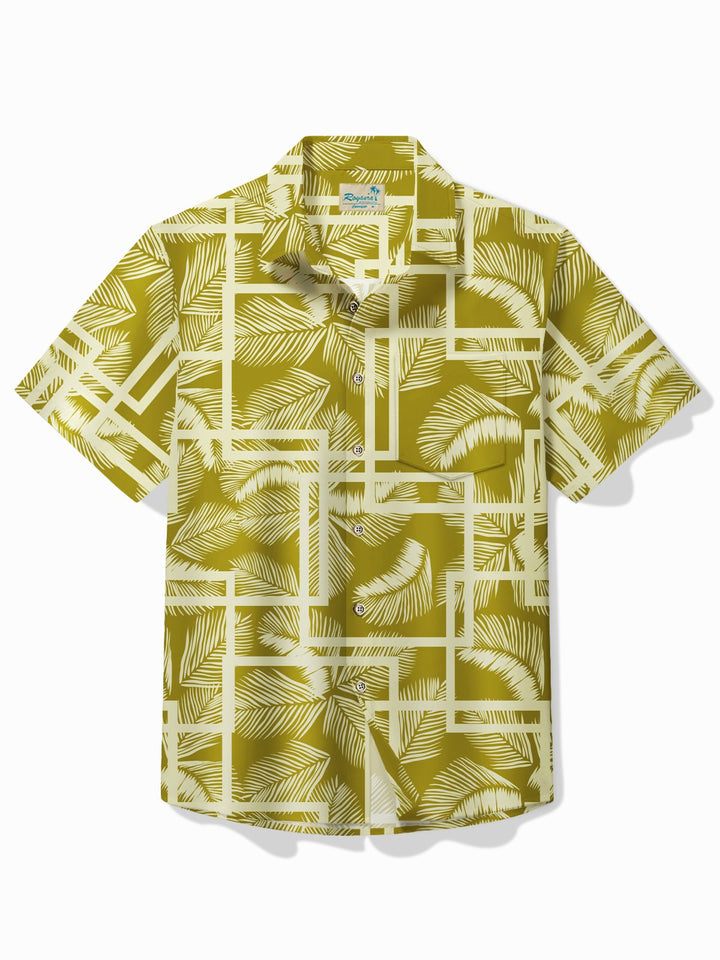 Camisa hawaiana Alohadaddy con estampado geométrico botánico y bolsillos abotonados para hombre
