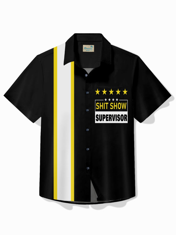 Camisa hawaiana retro de bolos Alohadaddy para hombre, con estampado de letras y pentagramas, para acampar y hacer deporte