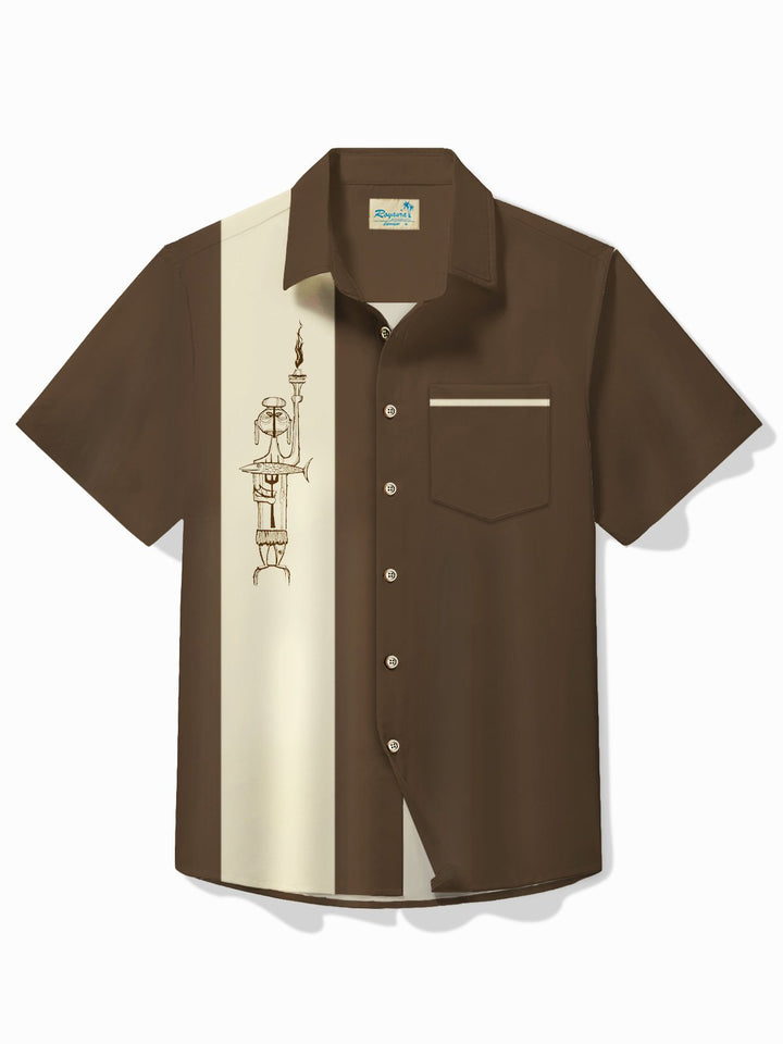 Camisa hawaiana retro de bolos Alohadaddy para hombre, camisa de camping con bolsillo y estampado de líneas de dibujos animados