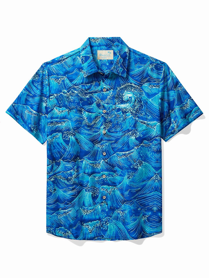 Chemise hawaïenne vintage japonaise bleue Alohadaddy pour homme, extensible, facile d&