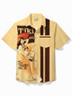 Alohadaddy Vintage Bowling Men's Hawaiian Shirt Tiki Cocktail Print Pocket Camping Shirt