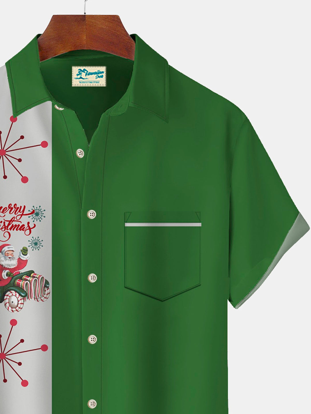 Camisas de bolos para hombre de estilo vintage de mediados de siglo con diseño geométrico verde de Alohadaddy, camisas de campamento elásticas de fácil cuidado con bolsillos