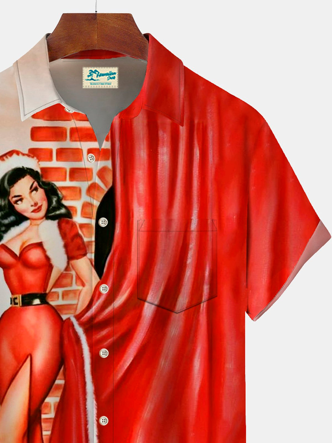 Camisas hawaianas rojas navideñas de Alohadaddy, camisas navideñas con bolsillos para campamento de dibujos animados para niñas, talla grande