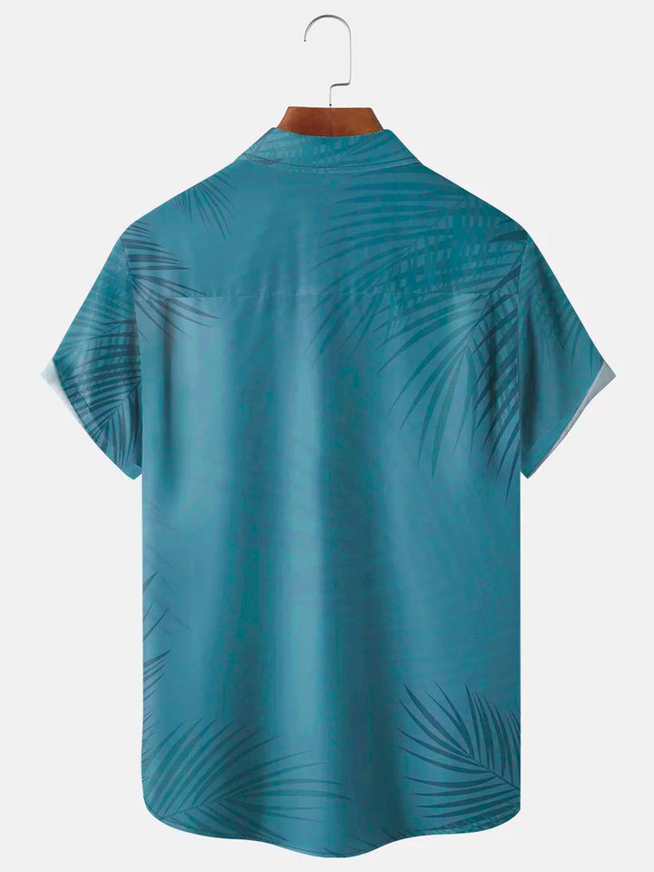 Camisa hawaiana de algodón con bolsillos abotonados y diseño de árbol de coco azul helado para hombre de Alohadaddy