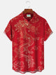 Alohadaddy New Year Oriental Dragon Red Men's Shirts Japanese Stretch Easy Care Festive Pocket Shirts Big Tall