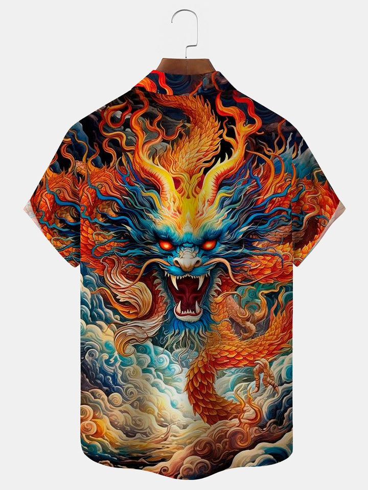 Camisa con bolsillo abotonado para hombre con estampado de dragón Ukiyoe vintage de Alohadaddy