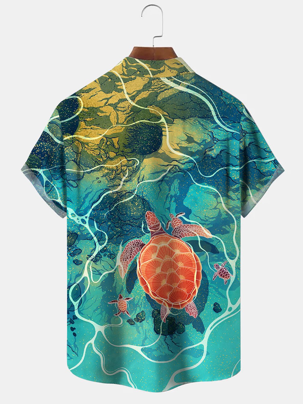 Camisa hawaiana de manga corta con estampado de tortuga y océano para hombre
