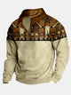 Alohadaddy Men's Aztec Native American Buffalo Print Button Stand Collar Sweatshirt