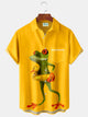 Alohadaddy Frog Print Men's Hawaiian Shirt Stretch Plus Size Aloha Camp Pocket Button-Down Shirt