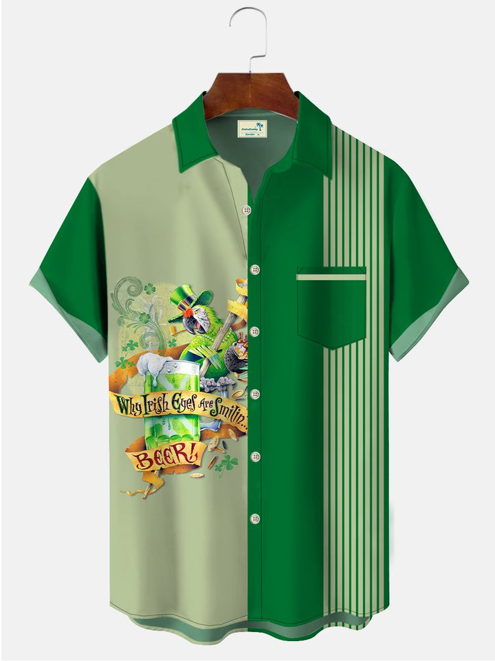 Camisas informales de talla grande con estampado de cerveza y loro del Día de San Patricio de Alohadaddy