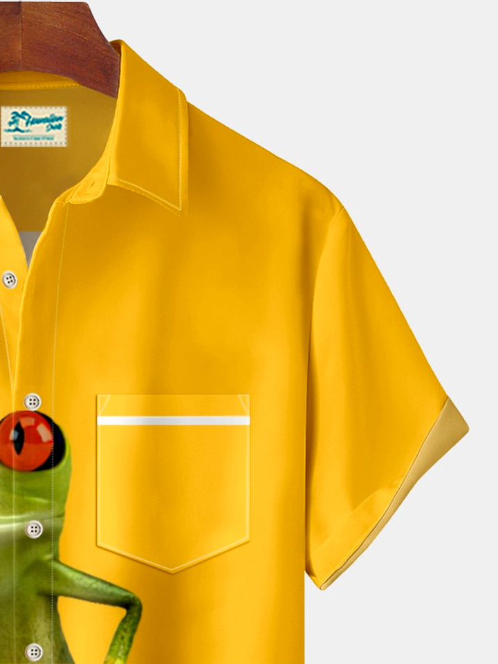 Camisa hawaiana con estampado de rana Alohadaddy para hombre, elástica, de talla grande, camisa con botones y bolsillo Aloha Camp