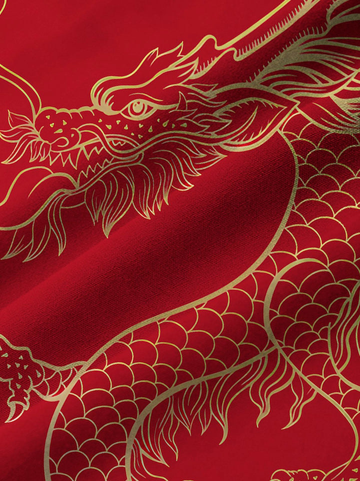 Camisas de hombre Alohadaddy de Año Nuevo con diseño de dragón oriental rojo, elásticas, japonesas, de fácil cuidado, con bolsillos festivos, grandes y altas