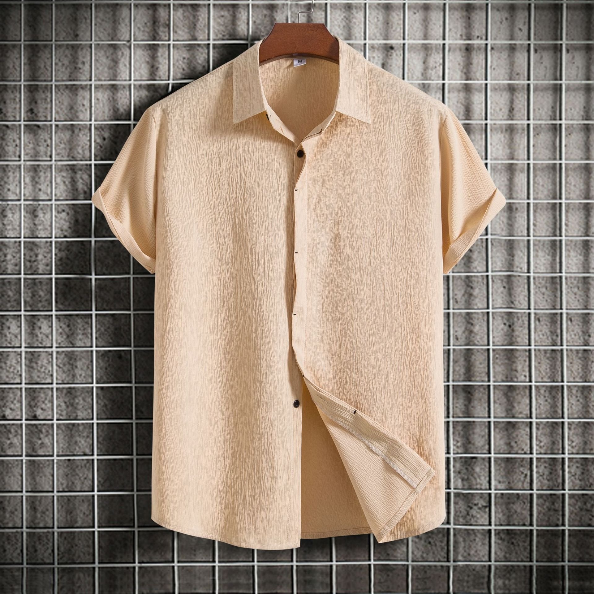 Alohadaddy Vintage Casual Men's Cotton Linen Shirts Plus Size Solid Color Basic Camp Shirts