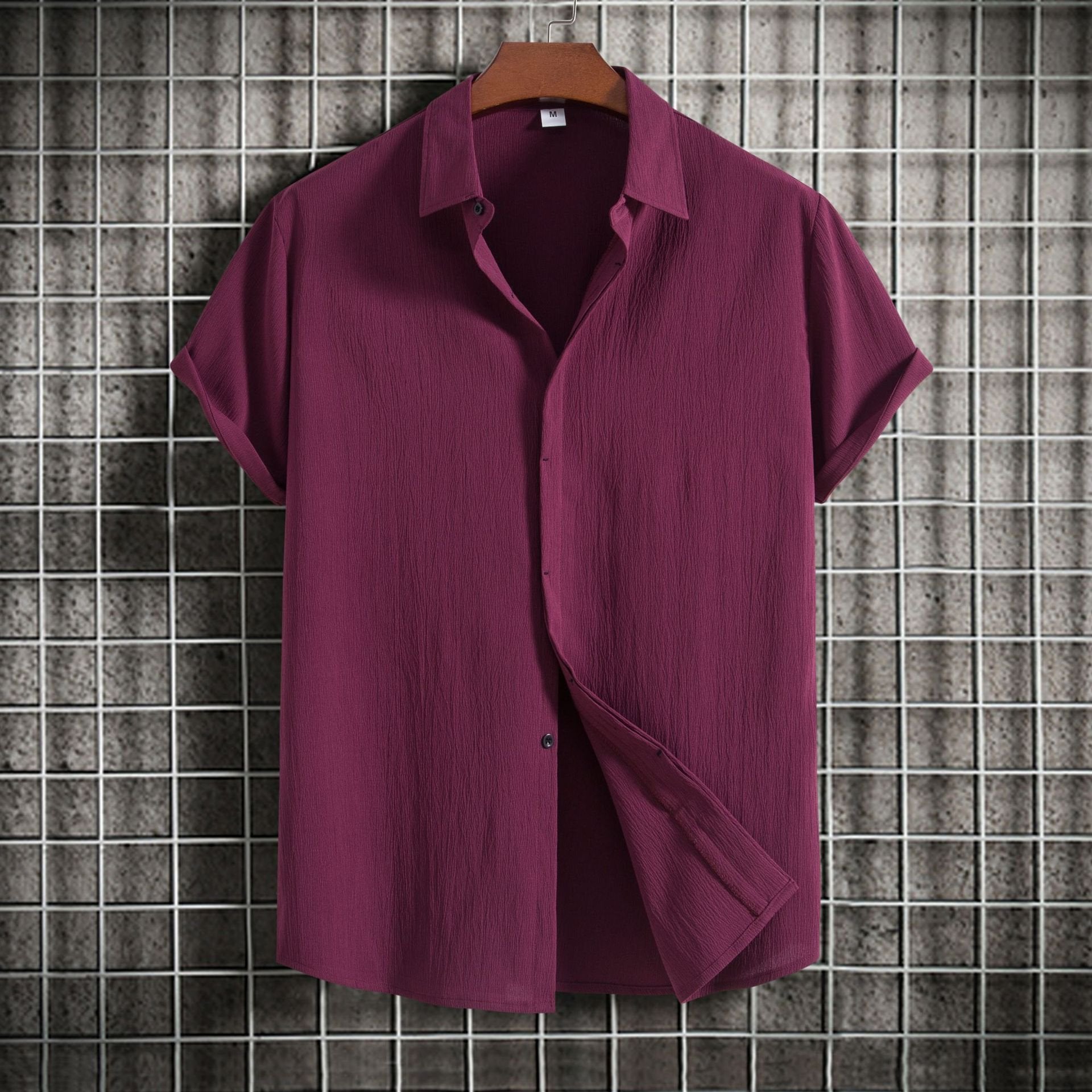 Alohadaddy Vintage Casual Men's Cotton Linen Shirts Plus Size Solid Color Basic Camp Shirts