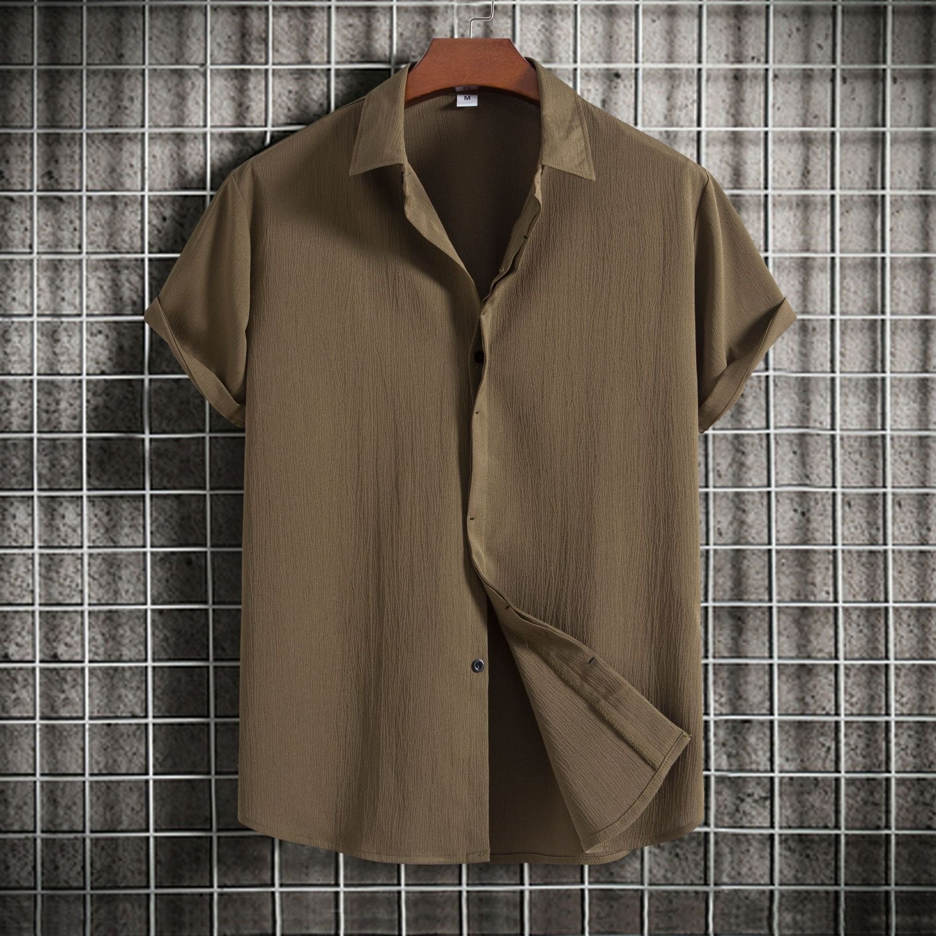 Alohadaddy Vintage Casual Men's Cotton Linen Shirts Plus Size Solid Color Basic Camp Shirts