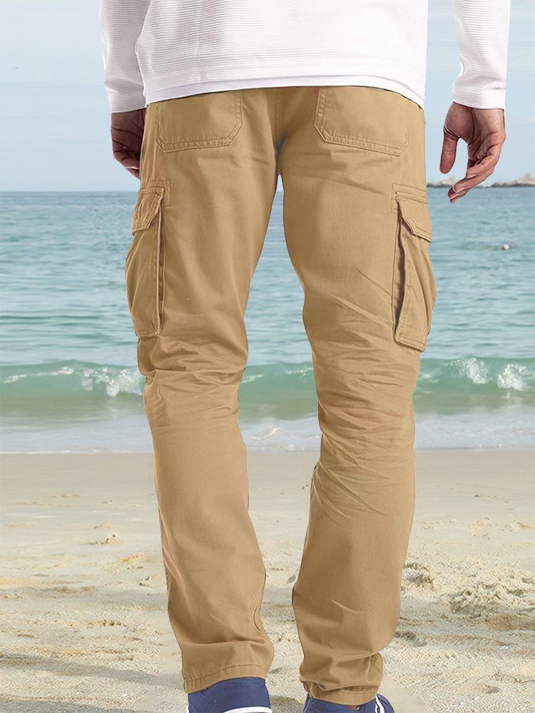 Pantalones cargo casuales de algodón para hombre, pantalones holgados de pierna recta