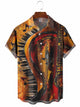 Men's Vintage Abstract Music Instrument Painting Casual Short Sleeve Shirt