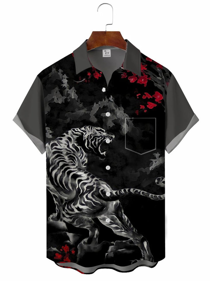 Chemise à manches courtes à imprimé tigre artistique pour homme