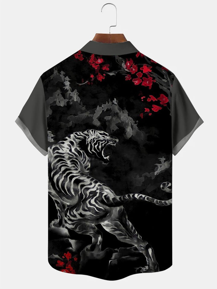 Chemise à manches courtes à imprimé tigre artistique pour homme