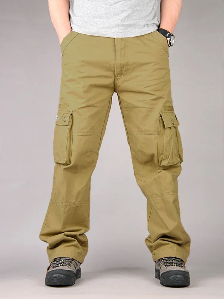 Pantalones cargo de algodón para hombre, holgados, con múltiples bolsillos, para uso informal, tallas grandes y altas, para senderismo