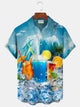 Alohadaddy Beer Cocktail Print Beach Men's Hawaiian Oversized Short Sleeve Shirt with Pockets