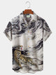 Vintage Ukiyo-e Tiger White Dragon Men's Aloha Shirt Oversized Hawaiian Shirt