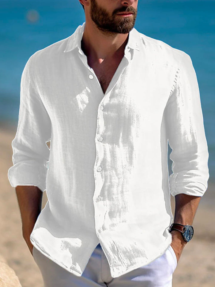 Camisa de manga larga con bolsillos y botones para hombre con estampado básico liso Alohadaddy