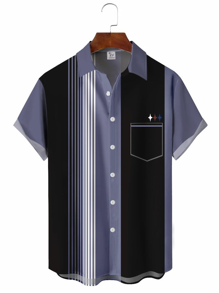 Chemise de bowling décontractée à manches courtes à rayures pour hommes