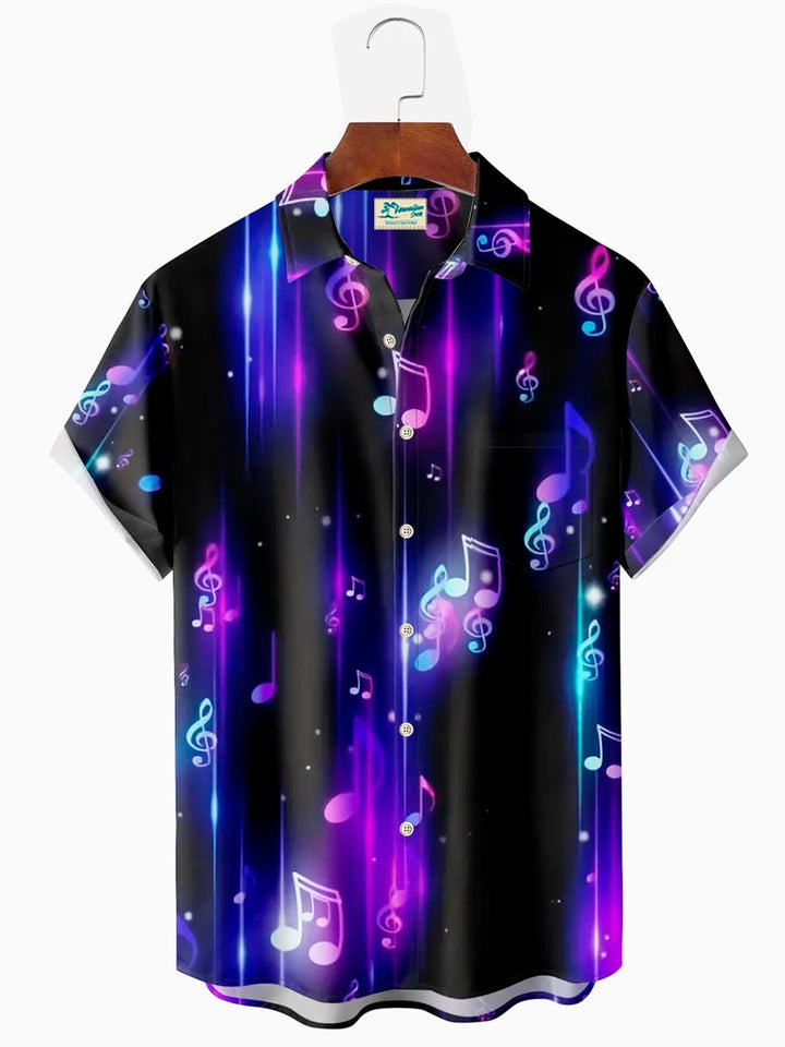 Camisa hawaiana con bolsillos abotonados para hombre con notas musicales Aurora de Alohadaddy