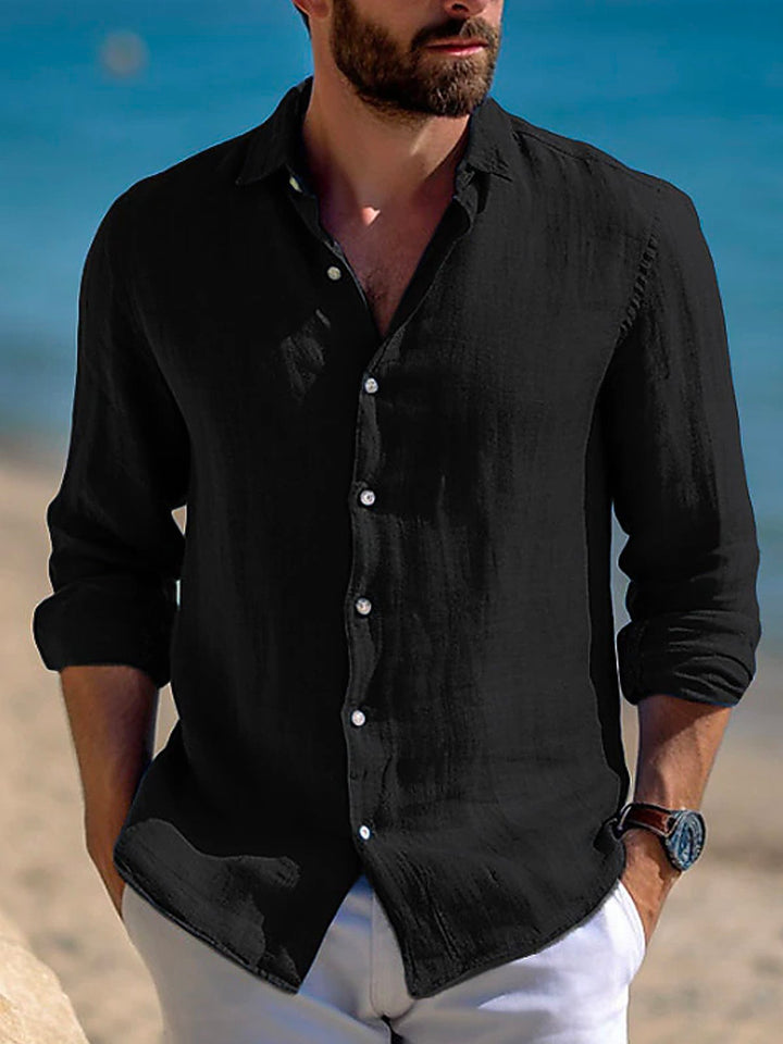 Camisa de manga larga con bolsillos y botones para hombre con estampado básico liso Alohadaddy