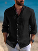 Alohadaddy Plain Basic Print Men's Button Pocket Long Sleeve Shirt