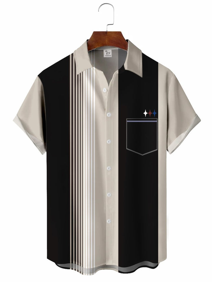 Chemise de bowling décontractée à manches courtes à rayures pour hommes