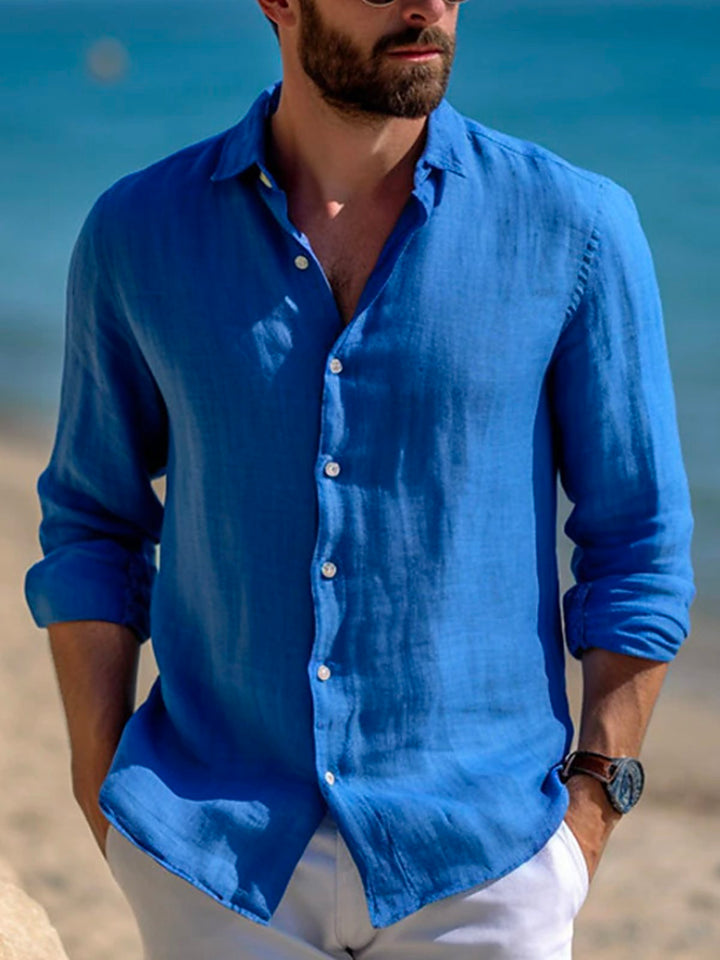 Camisa de manga larga con bolsillos y botones para hombre con estampado básico liso Alohadaddy