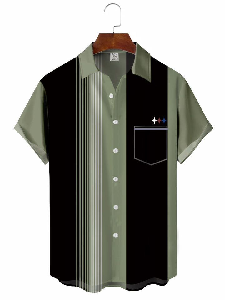 Chemise de bowling décontractée à manches courtes à rayures pour hommes