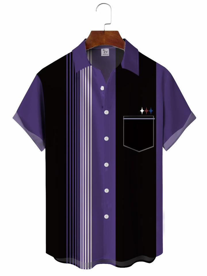 Chemise de bowling décontractée à manches courtes à rayures pour hommes