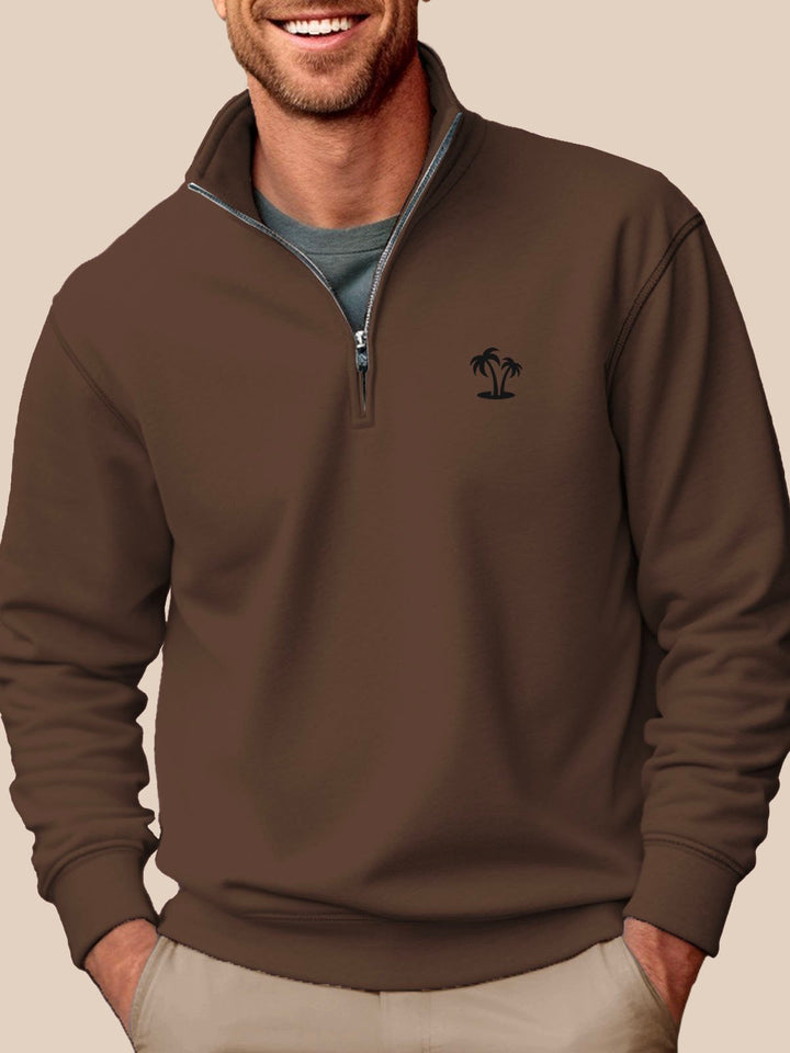 Sudadera con cuello alto y media cremallera para hombre de Alohadaddy, color gris, con diseño de árbol de coco, fácil de usar, elástica, de talla grande, para campamento de vacaciones