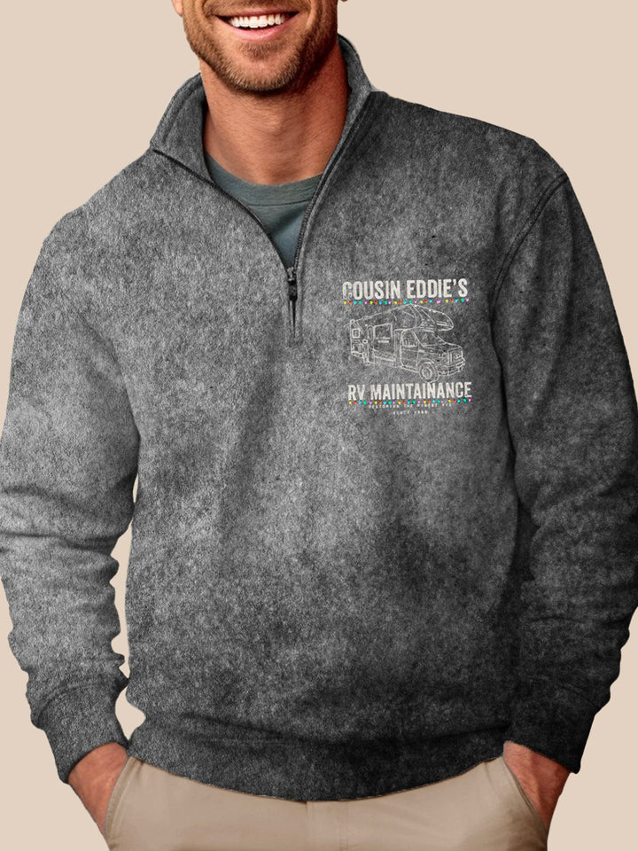 Alohadaddy Vintage Lettering Dark Gray Stand Collar Half-Zip Sweatshirts Stretch Large Size Casual RV Car Pullover Sweatshirts