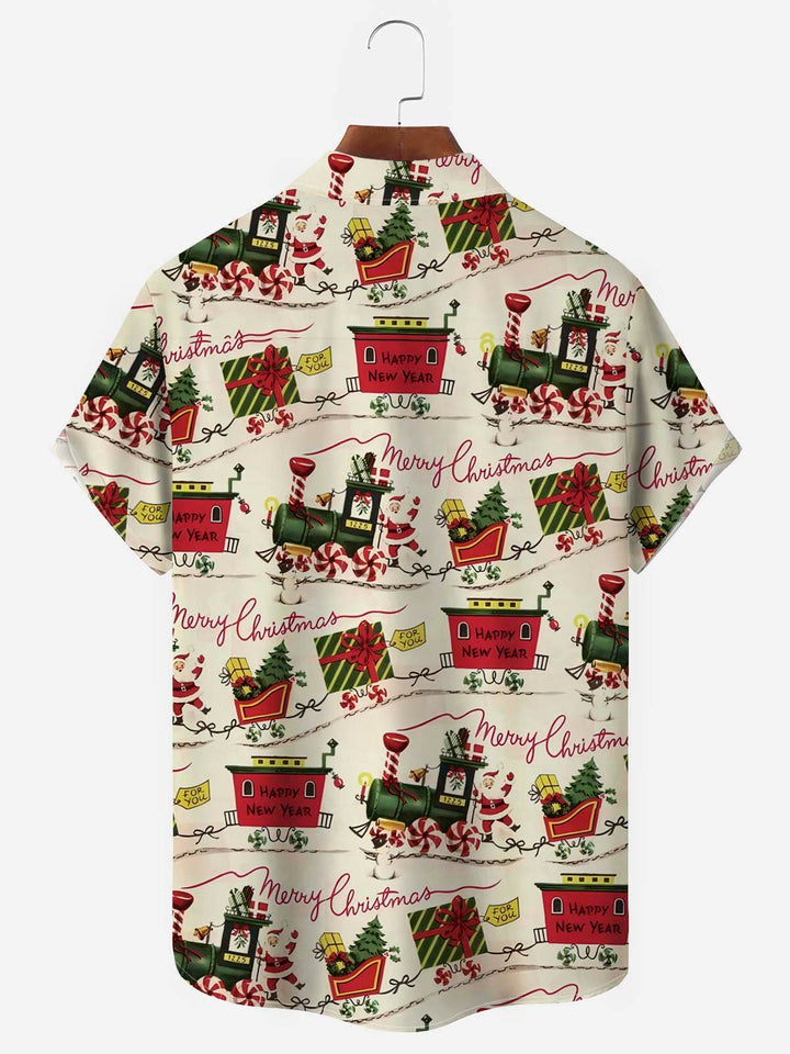 Camisa hawaiana de color caqui para hombre con estampado navideño de Alohadaddy, divertida caricatura de trineo de Papá Noel, camisas con bolsillos y botones de talla grande