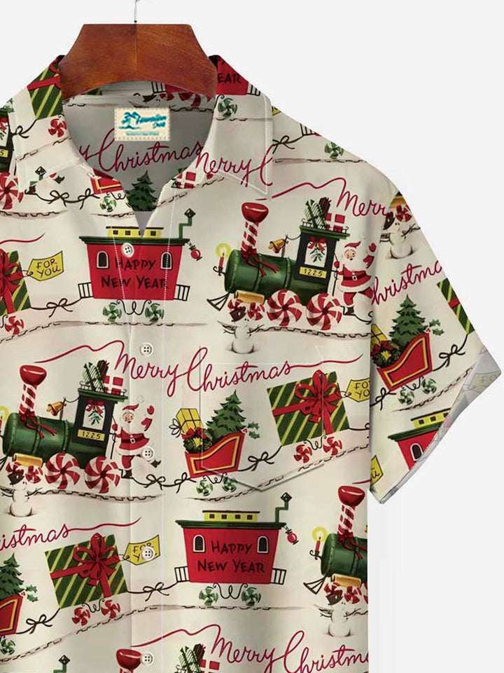 Camisa hawaiana de color caqui para hombre con estampado navideño de Alohadaddy, divertida caricatura de trineo de Papá Noel, camisas con bolsillos y botones de talla grande